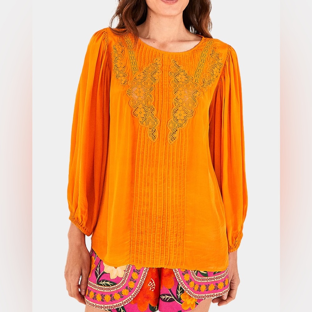 Farm Rio ORANGE LACE BLOUSE - Picture 3 of 6